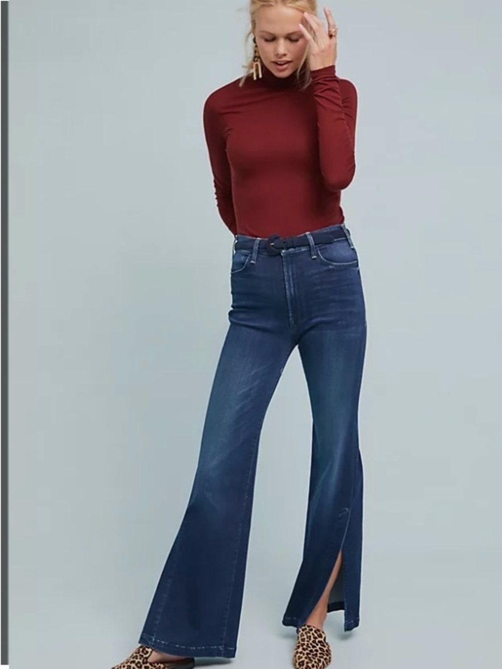 MOTHER Dark Blue High-Rise “The Hustler Sidewinder” Jeans with Side Slit - Picture 1 of 5